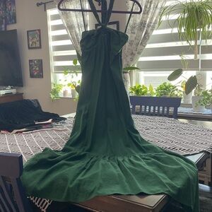 Green Halter Sundress XS Aerie Shirred Maxi